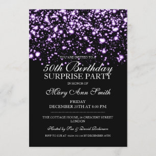 Surprise 50th Birthday Party Purple Midnight Glam Invitation