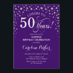 Surprise 50th Birthday Party - Purple Silver Invitation<br><div class="desc">Surprise 50th Birthday Party Invitation.
Elegant design in purple and faux glitter silver. Features script font and diamonds confetti. Cheers to 50 Years! Message me if you need further customization.</div>