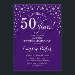 Surprise 50th Birthday Party - Purple Silver Invitation<br><div class="desc">Surprise 50th Birthday Party Invitation.
Elegant design in purple and faux glitter silver. Features script font and diamonds confetti. Cheers to 50 Years! Message me if you need further customization.</div>