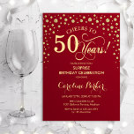 Surprise 50th Birthday Party - Red Gold Invitation<br><div class="desc">Surprise 50th Birthday Party Invitation.
Elegant design in dark red and faux glitter gold. Features script font and diamonds confetti. Cheers to 50 Years! Message me if you need further customization.</div>
