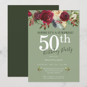 Surprise 50th Birthday Party Red Rose Floral Invitation