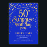 Surprise 50th Birthday Party - Royal Blue & Gold Invitation<br><div class="desc">Surprise 50th Birthday Party Invitation.
Elegant design in royal blue and faux glitter gold. Features stylish script font and confetti. Message me if you need custom age.</div>