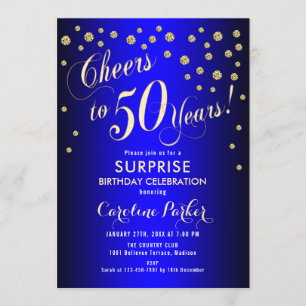 Surprise 50th Birthday Party - Royal Blue Gold Invitation