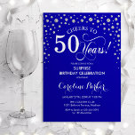Surprise 50th Birthday Party - Royal Blue Silver Invitation<br><div class="desc">Surprise 50th Birthday Party Invitation.
Elegant design in royal blue and faux glitter silver. Features script font and diamonds confetti. Cheers to 50 Years! Message me if you need further customization.</div>