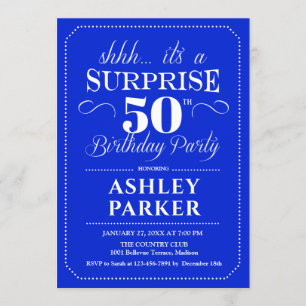 Surprise 50th Birthday Party - Royal Blue White Invitation