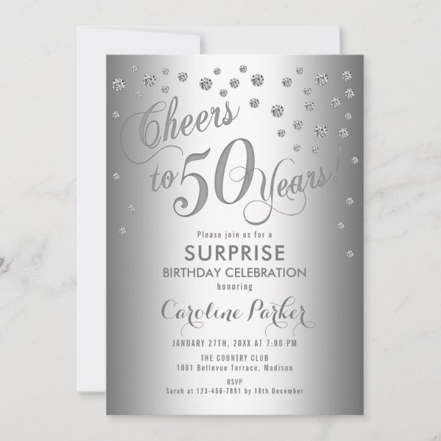Surprise 50th Birthday Party - Silver Invitation (Front)