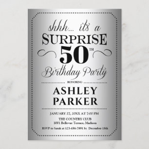 Surprise 50th Birthday Party - Silver Invitation