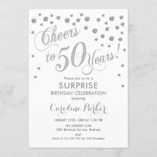Surprise 50th Birthday Party - Silver White Invitation