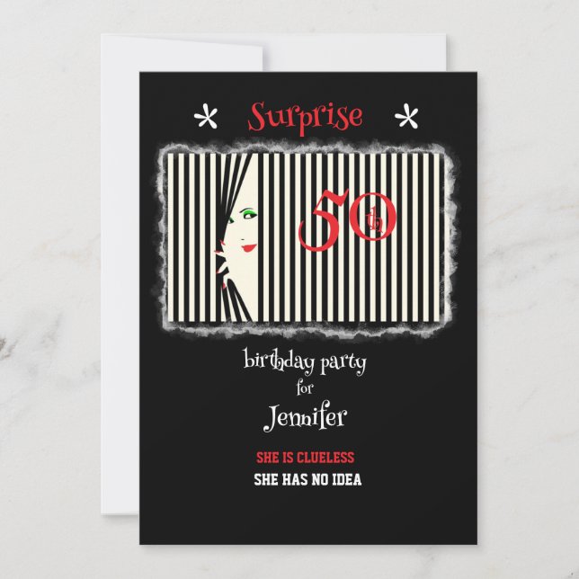 Surprise 50th Birthday Party Stripes Invitation (Front)