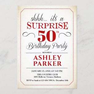 Surprise 50th Birthday Party - White Red Black Invitation
