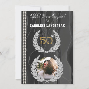 Surprise 50th Birthday Photo, Gold, Pearls & Silk Invitation