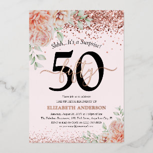 Surprise 50th Birthday Pink Floral Rose Gold