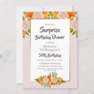 Surprise 50th Birthday Pink Orange Gold Invitation
