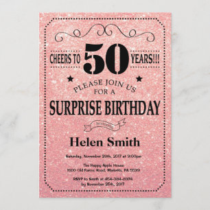 Surprise 50th Birthday Pink Rose Gold Glitter Invitation