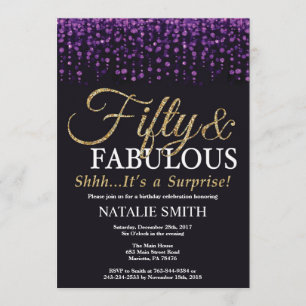Surprise 50th Birthday Purple and Gold Glitter Invitation