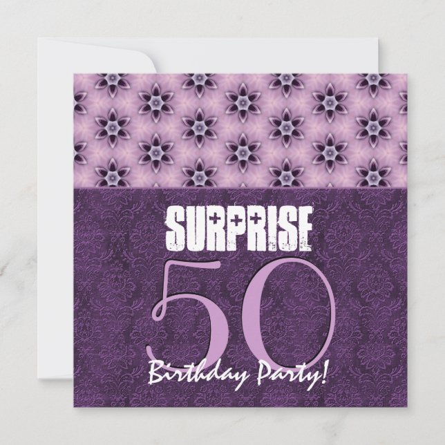 Surprise 50th Birthday Purple Floral Template V1 (Front)