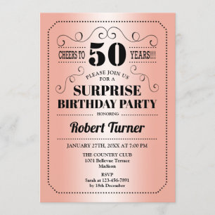 Surprise 50th Birthday - Rose Gold Black Invitation