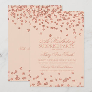 Surprise 50th Birthday Rose Gold Glitter Blush Invitation