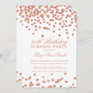 Surprise 50th Birthday Rose Gold Glitter Confetti Invitation