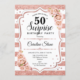 Surprise 50th Birthday - Rose Gold White Pink Invitation