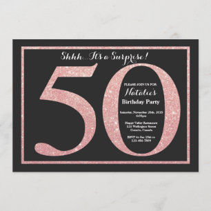 Surprise 50th Birthday Rose Pink Gold Glitter Invitation