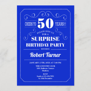 Surprise 50th Birthday - Royal Blue Invitation