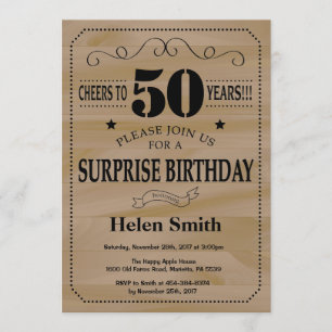 Surprise 50th Birthday Rustic Wood Invitation
