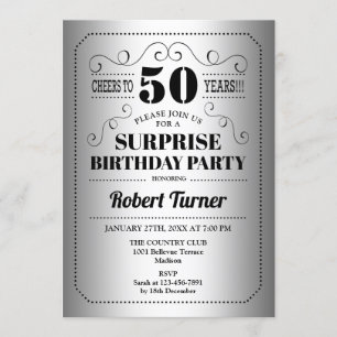Surprise 50th Birthday - Silver Black Invitation