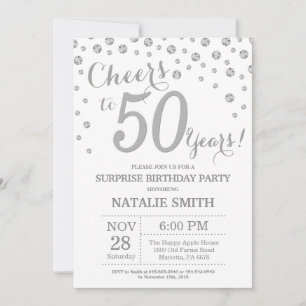 Surprise 50th Birthday Silver Glitter Diamond Invitation