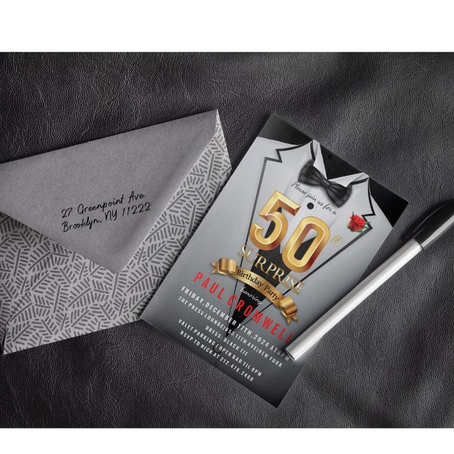 Surprise 50th Birthday Tuxedo Invitation (Creator Uploaded)