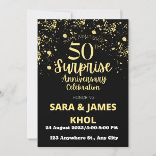 Surprise 50th Wedding Anniversary - Black & Gold Invitation