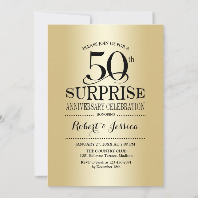 Surprise 50th Wedding Anniversary - Gold Invitation (Front)
