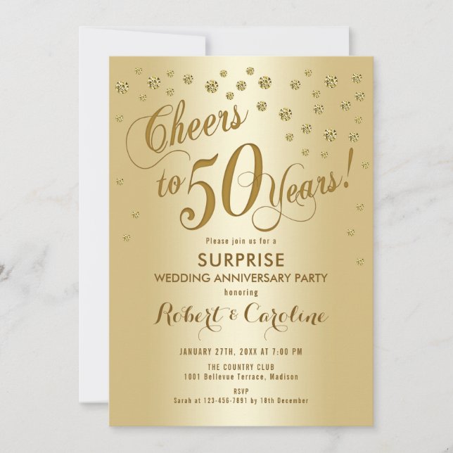 Surprise 50th Wedding Anniversary - Gold Invitation (Front)