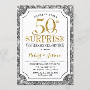 Surprise 50th Wedding Anniversary - Silver Gold Invitation
