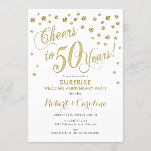 Surprise 50th Wedding Anniversary - White & Gold Invitation