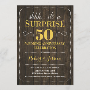 Surprise 50th Wedding Anniversary - Wood Gold Invitation