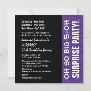 SURPRISE 50th Year Birthday Modern Purple Q002 Invitation
