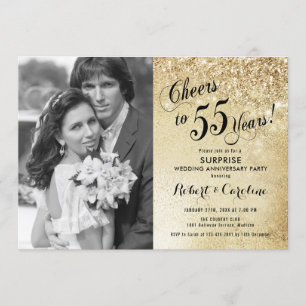 Surprise 55th Anniversary with Photo - Gold Invitation