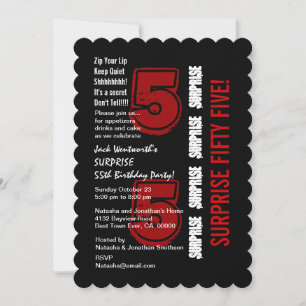 SURPRISE 55th Modern Birthday Red Black White W20B Invitation