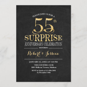 Surprise 55th Wedding Anniversary Chalkboard Gold Invitation