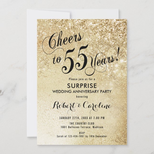 Surprise 55th Wedding Anniversary - Gold Invitation (Front)