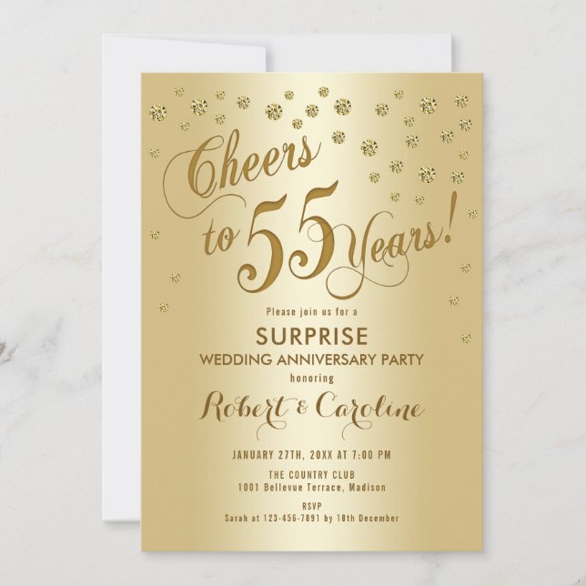 Surprise 55th Wedding Anniversary - Gold Invitation (Front)