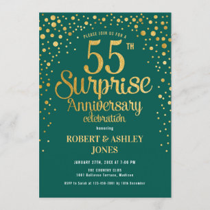 Surprise 55th Wedding Anniversary - Green & Gold Invitation