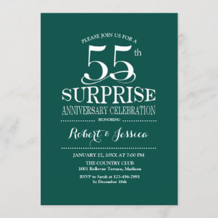 Surprise 55th Wedding Anniversary - Green White Invitation
