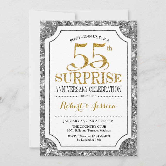 Surprise 55th Wedding Anniversary - Silver Gold Invitation (Front)