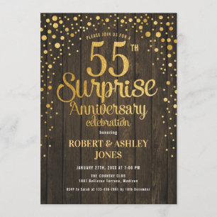 Surprise 55th Wedding Anniversary - Wood & Gold Invitation