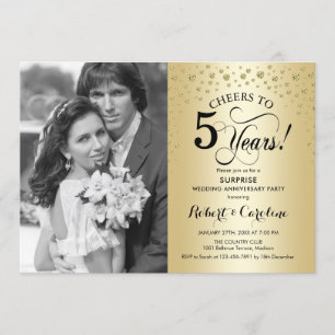 Surprise 5th Anniversary with Photo Gold Black Invitation