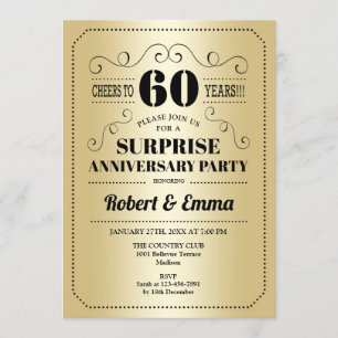Surprise 60th Anniversary Party - Gold Black Invitation
