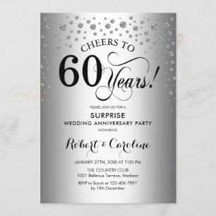 Surprise 60th Anniversary Party - Silver Black Invitation