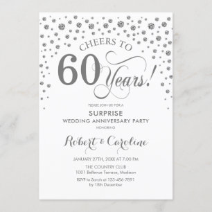 Surprise 60th Anniversary Party - Silver White Invitation